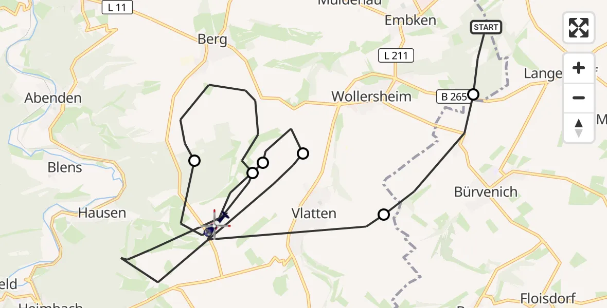 Flugroute Polizeihubschrauber Nideggen - Heimbach, 14 September 2026, 12:37