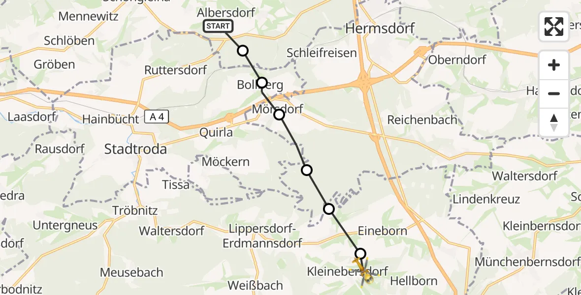 Flugroute Rettungshubschrauber Albersdorf - Kleinebersdorf, 14 September 2026, 12:38