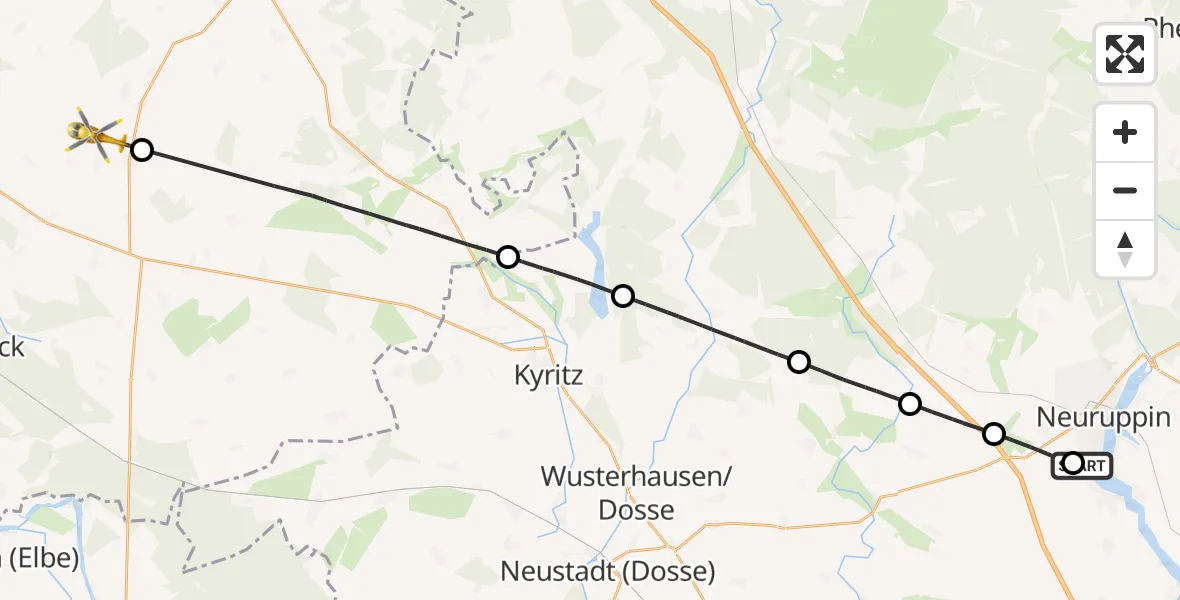 Flugroute Rettungshubschrauber Rupin Hospital - Plattenburg, 14 September 2026, 12:49
