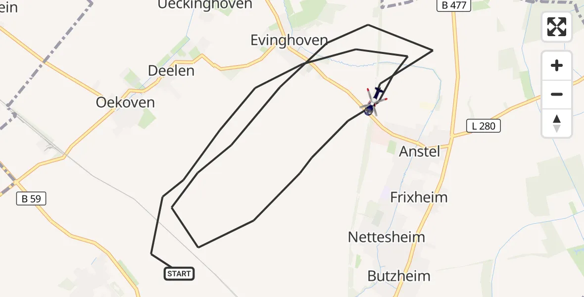 Flugroute Polizeihubschrauber Rommerskirchen - Rommerskirchen, 14 September 2026, 12:52