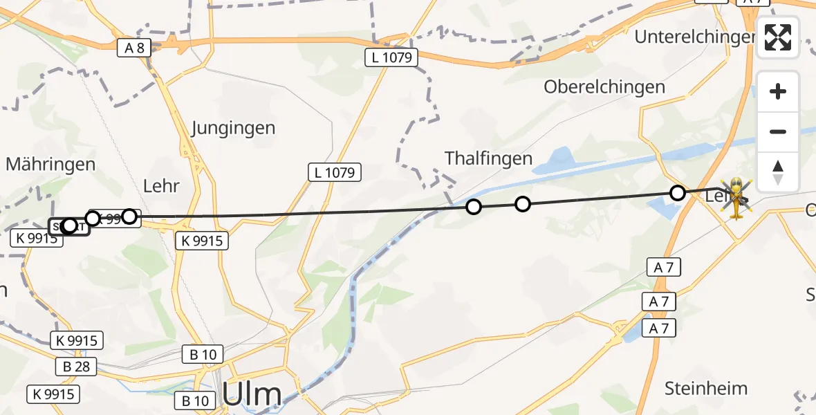 Flugroute Rettungshubschrauber Ulm Military Hospital Emergency - Nersingen, 14 September 2026, 12:53