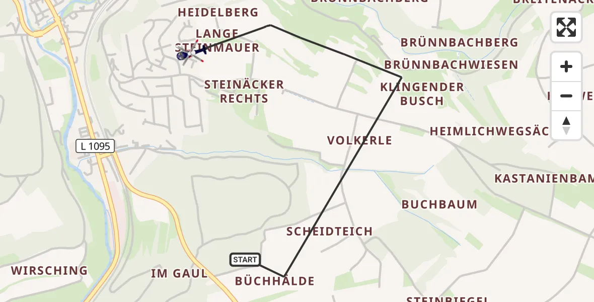 Flugroute Polizeihubschrauber Adelsheim - Adelsheim, 14 September 2026, 12:56