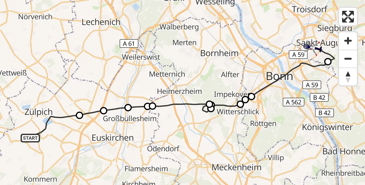 Flugroute Polizeihubschrauber Zülpich - Bonn-Hangelar Flugplatz, 14 September 2026, 13:00