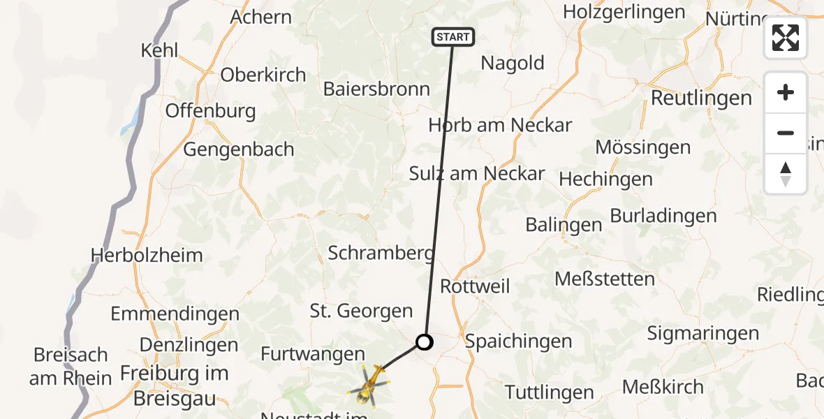 Flugroute Ambulanzhubschrauber Altensteig - Vöhrenbach, 14 September 2026, 13:02