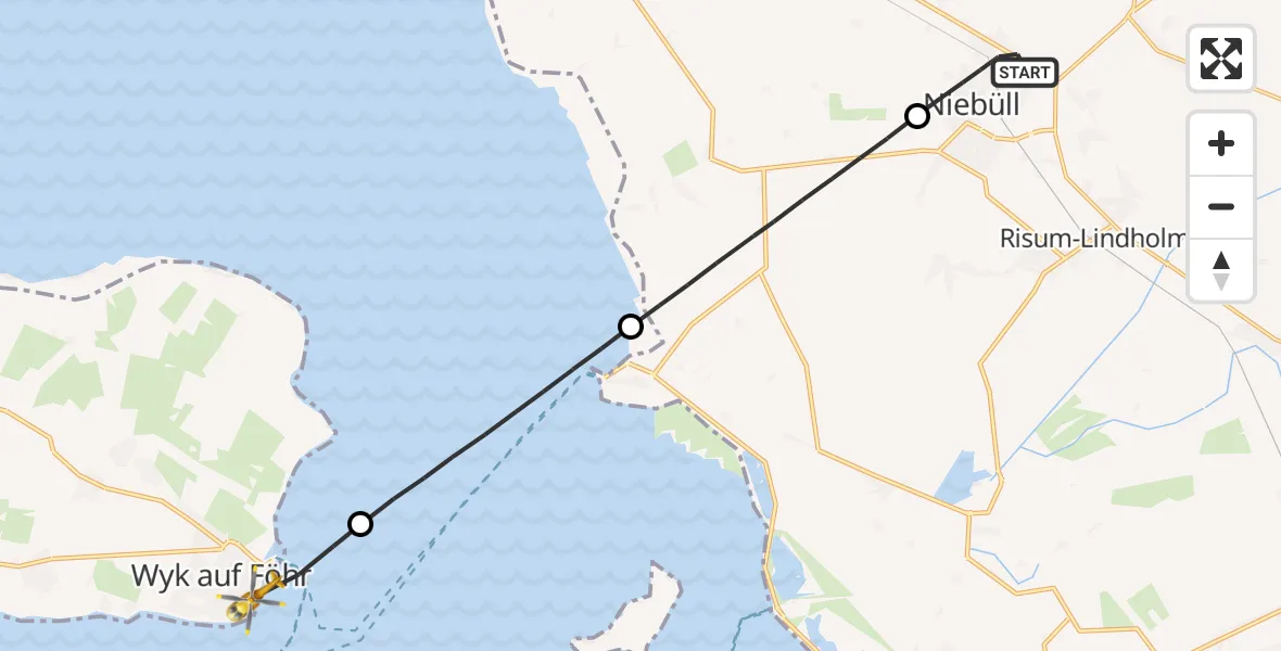 Flugroute Ambulanzhubschrauber Niebüll - Wyk auf Föhr, 14 September 2026, 13:06