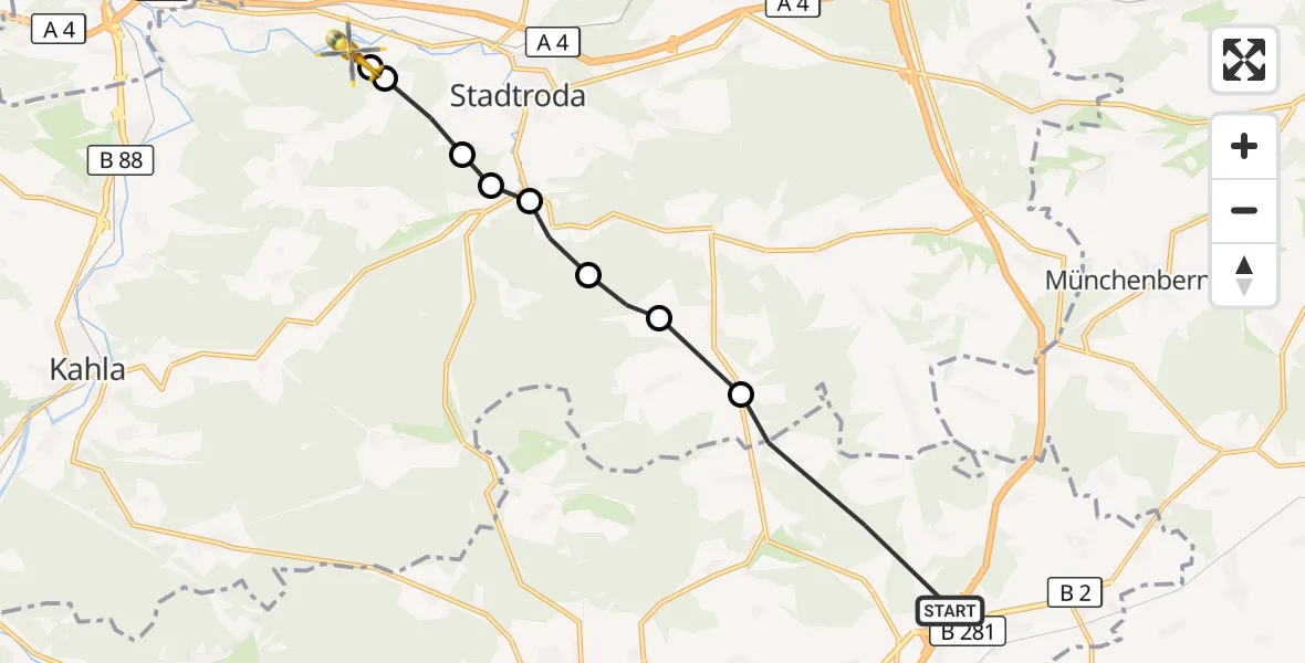 Flugroute Rettungshubschrauber Triptis - Laasdorf, 14 September 2026, 13:11