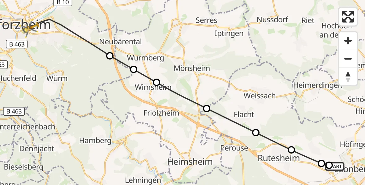 Flugroute Rettungshubschrauber Leonberg Hospital - Pforzheim, 14 September 2026, 13:12