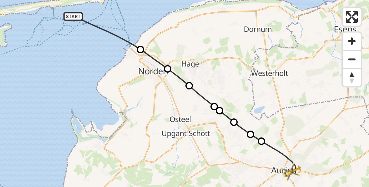 Flugroute Ambulanzhubschrauber Noordzee - Aurich, 14 September 2026, 13:16