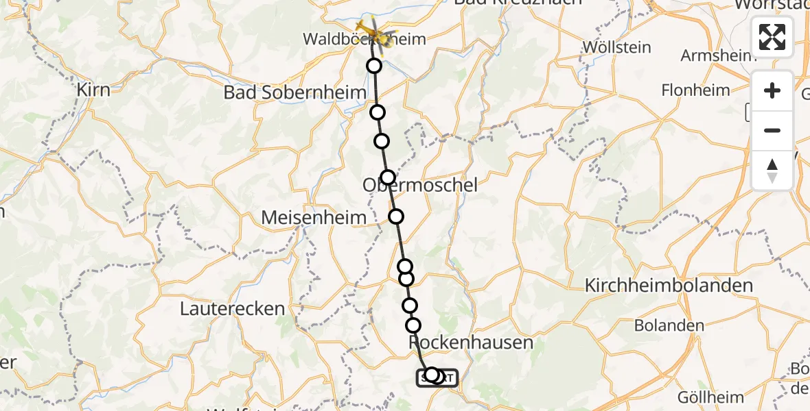 Flugroute Rettungshubschrauber Rockenhausen - Waldböckelheim, 14 September 2026, 13:24