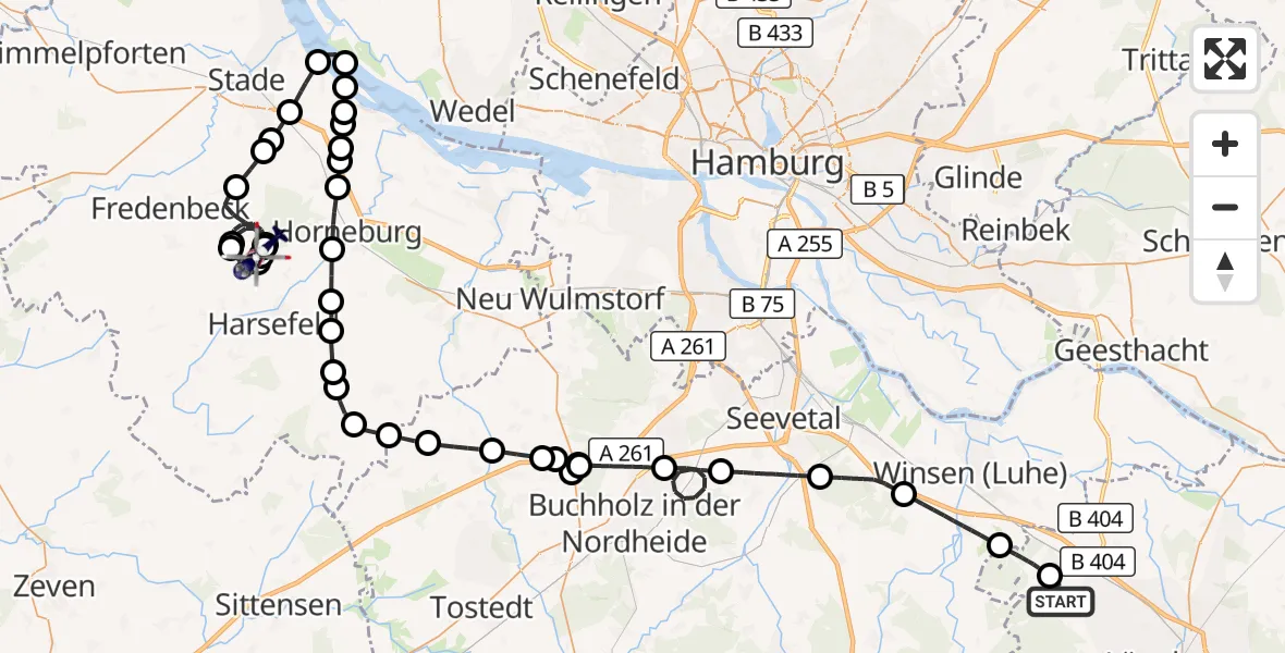 Flugroute Polizeihubschrauber Mechtersen - Harsefeld, 14 September 2026, 13:26