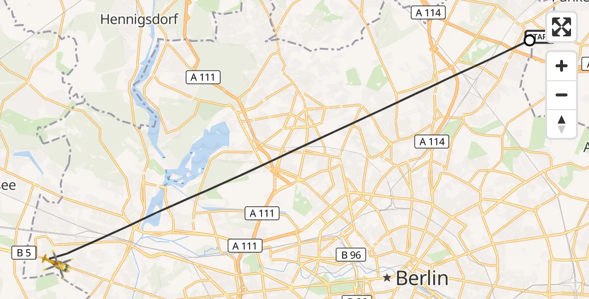 Flugroute Rettungshubschrauber Helios Clinic Berlin-Buch - Berlin, 14 September 2026, 13:30