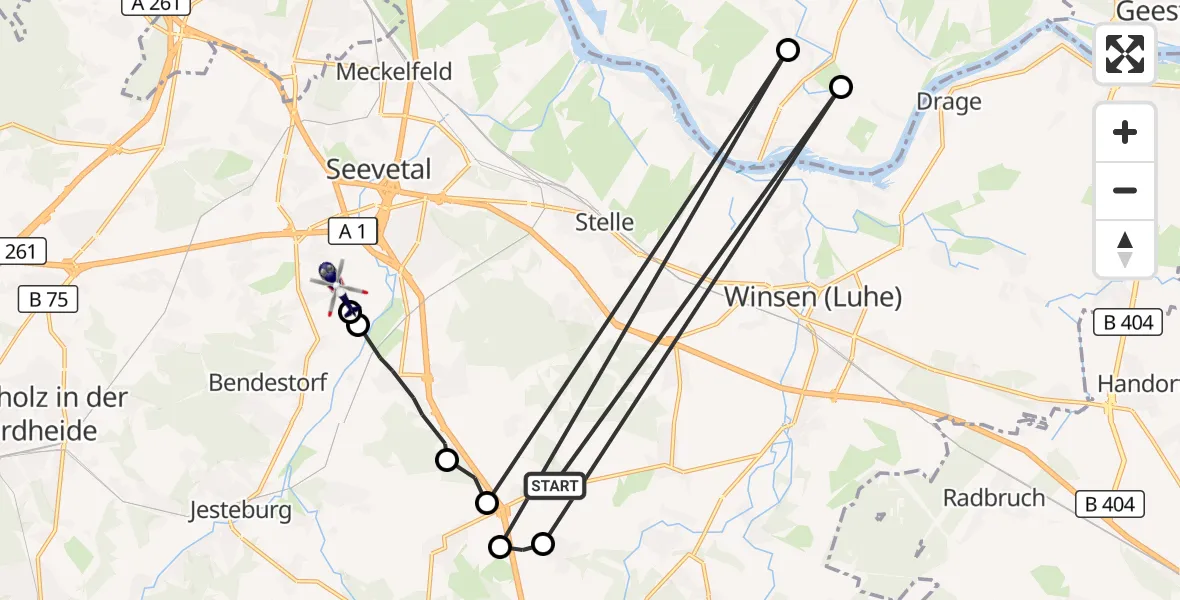 Flugroute Polizeihubschrauber Brackel - Seevetal, 14 September 2026, 13:31