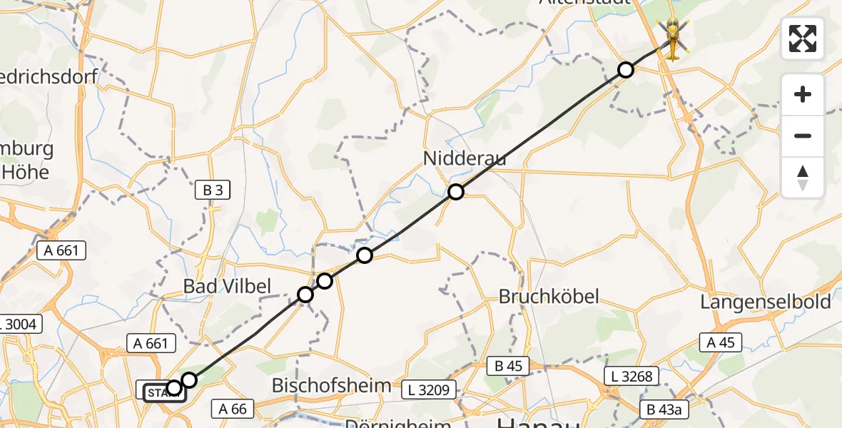 Flugroute Rettungshubschrauber Frankfurt am Main Accident Hospital Roof Helipad (CHX2) - Limeshain, 14 September 2026, 13:39