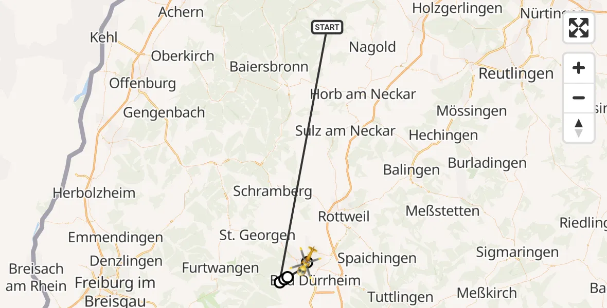 Flugroute Ambulanzhubschrauber Altensteig - DRF Air Rescue Station Villingen-Schwenningen Hubschrauberlandeplatz (Christoph 11), 14 September 2026, 13:40