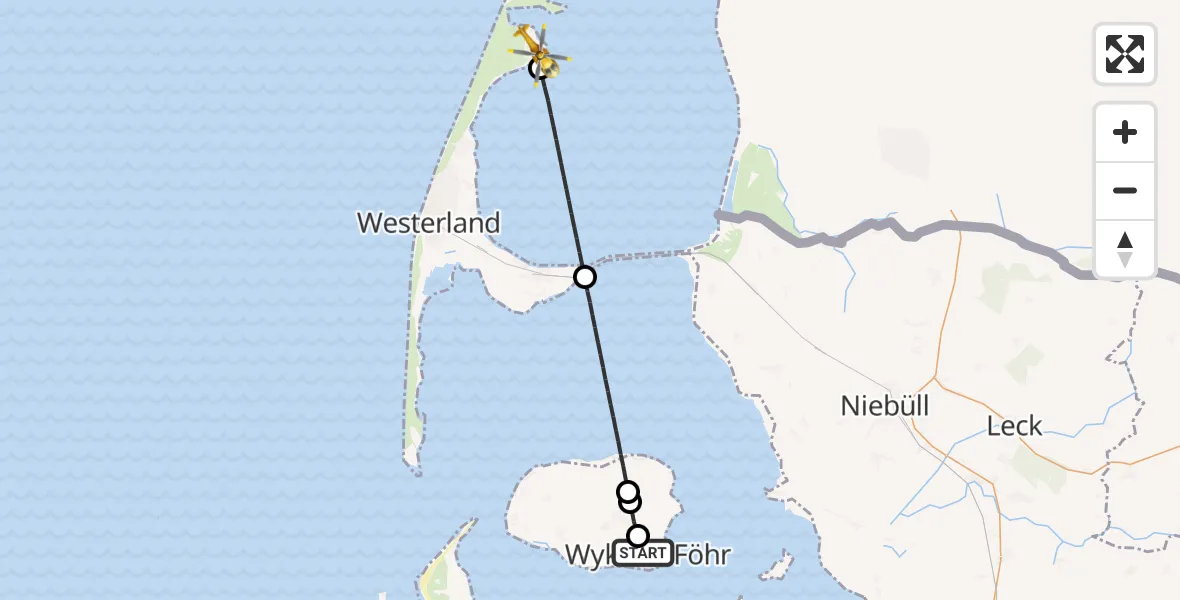 Flugroute Ambulanzhubschrauber Wyk auf Föhr - List auf Sylt, 14 September 2026, 13:52