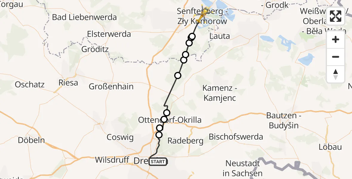 Flugroute Rettungshubschrauber Dresden - Senftenberg, 14 September 2026, 13:57