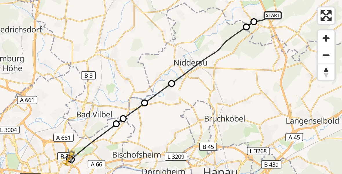 Flugroute Rettungshubschrauber Limeshain - Frankfurt am Main Accident Hospital Roof Helipad (CHX2), 14 September 2026, 14:16