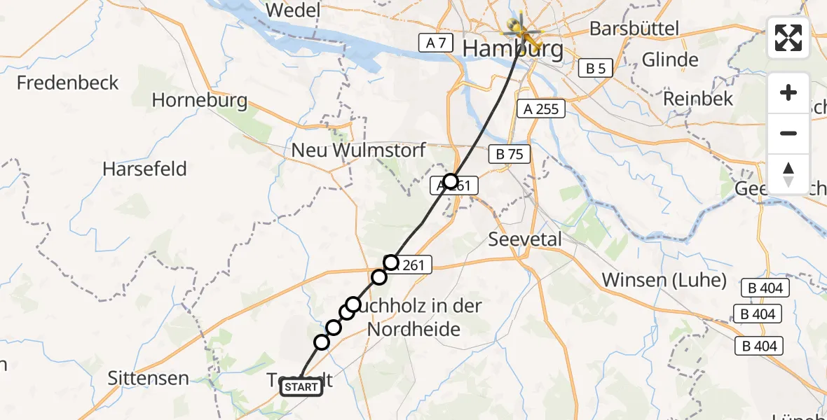 Flugroute Rettungshubschrauber Tostedt - Hamburg, 14 September 2026, 14:18