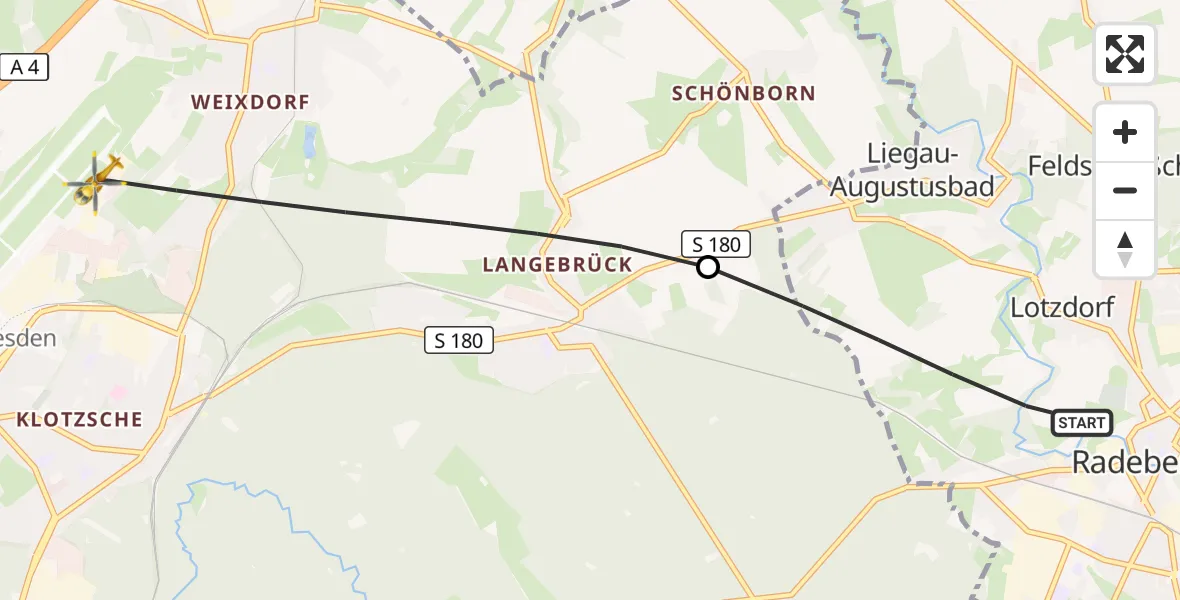 Flugroute Rettungshubschrauber Radeberg - Dresden, 14 September 2026, 14:23