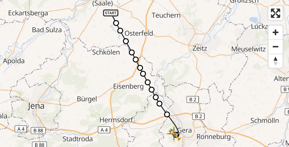 Flugroute Rettungshubschrauber Mertendorf - SRH Wald-Klinikum Gera Hospital, 14 September 2026, 14:27