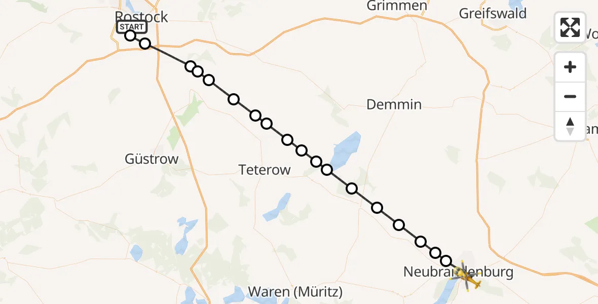 Flugroute Rettungshubschrauber Rostock - Neubrandenburg, 14 September 2026, 14:33