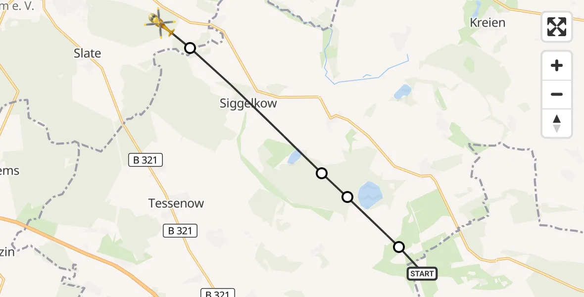 Flugroute Rettungshubschrauber Marienfließ - Parchim, 14 September 2026, 14:34