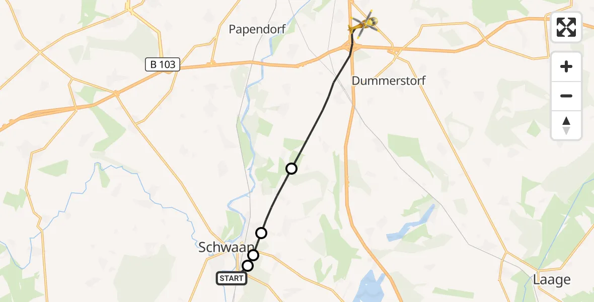 Flugroute Ambulanzhubschrauber Schwaan - Dummerstorf, 14 September 2026, 14:58