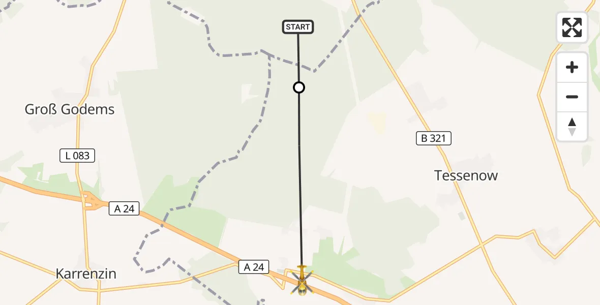 Flugroute Rettungshubschrauber Parchim - Ruhner Berge, 14 September 2026, 15:08