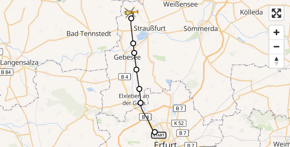Flugroute Ambulanzhubschrauber Helios Clinic Erfurt - Gangloffsömmern, 14 September 2026, 15:12