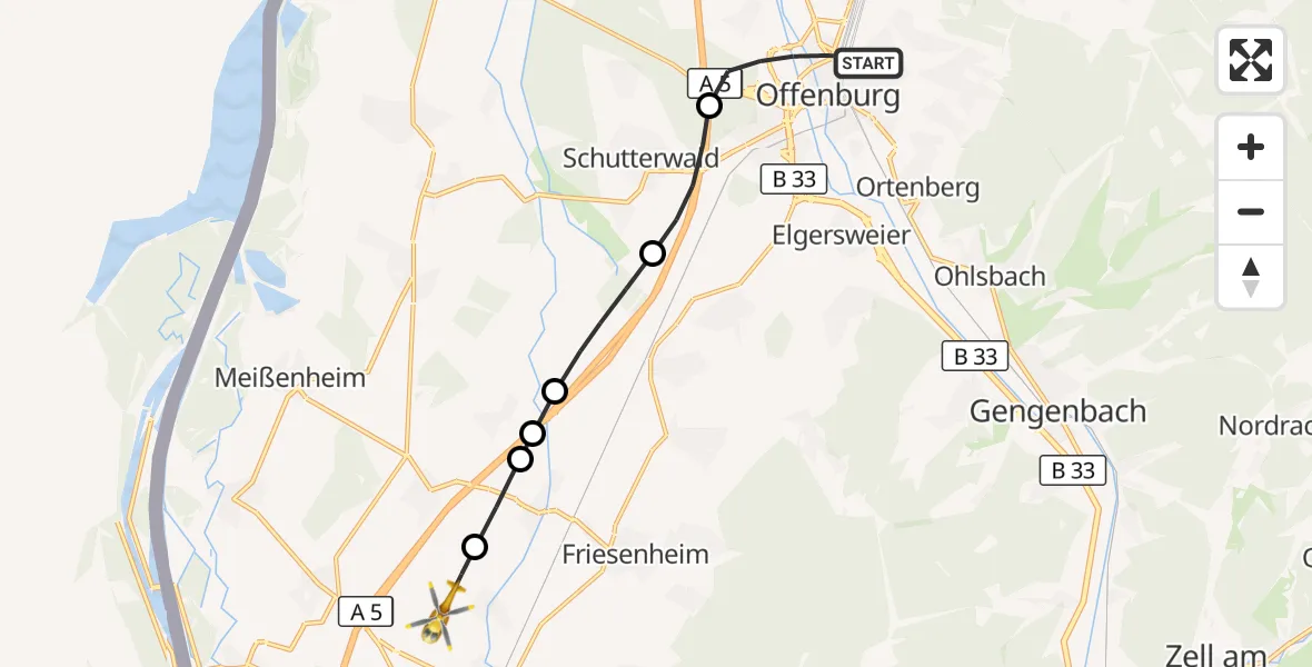 Flugroute Rettungshubschrauber Offenburg - Lahr Flughafen, 14 September 2026, 15:16