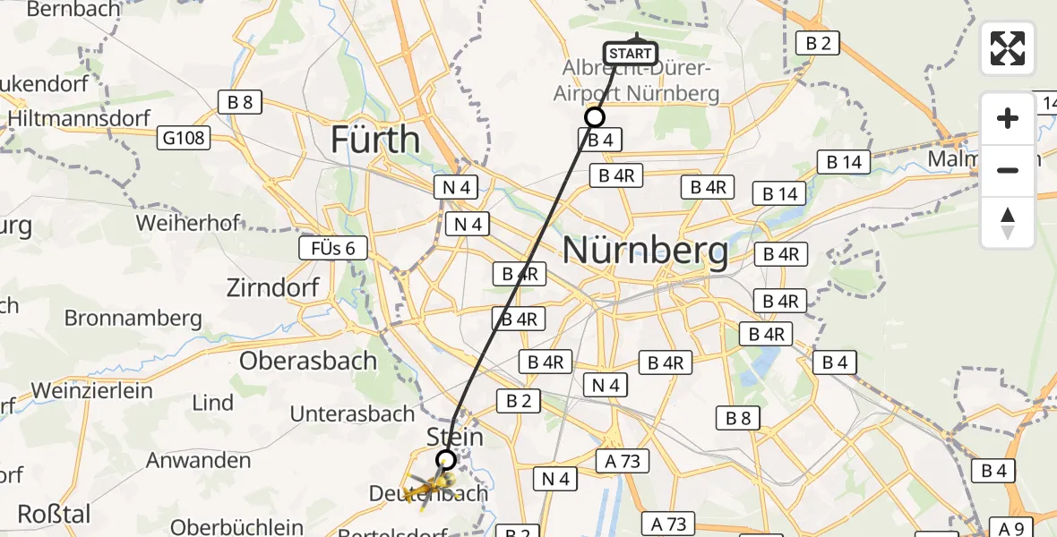Flugroute Ambulanzhubschrauber Flughafen Nuremberg - Stein, 14 September 2026, 15:16