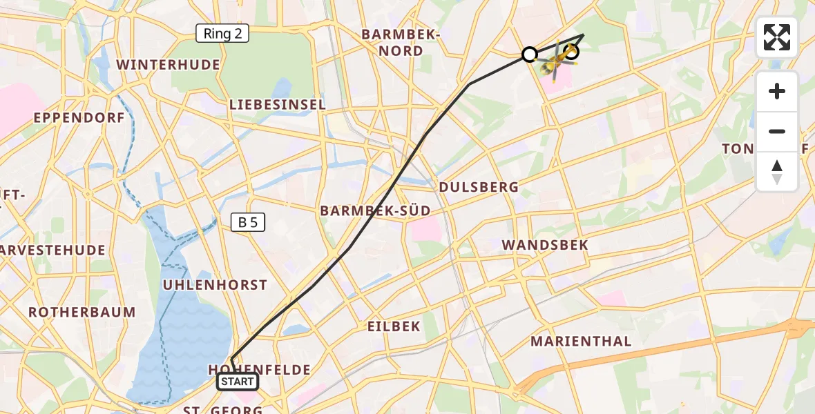 Flugroute Rettungshubschrauber Hamburg - Hamburg Military Hospital, 14 September 2026, 15:19