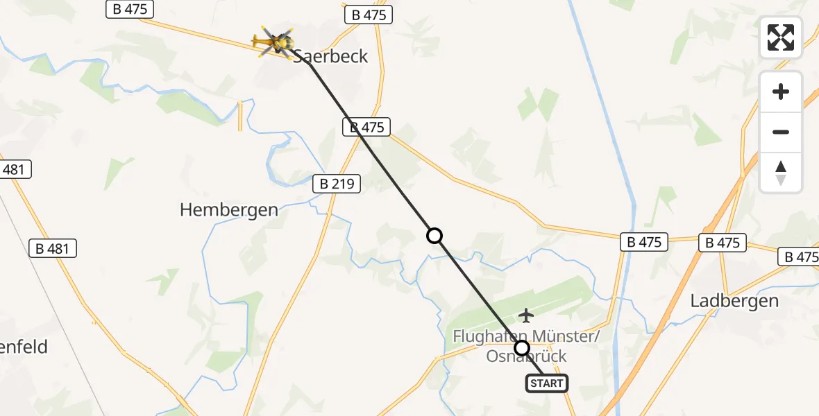 Flugroute Ambulanzhubschrauber Christoph  Westfalen-ADAC - Saerbeck, 14 September 2026, 15:20