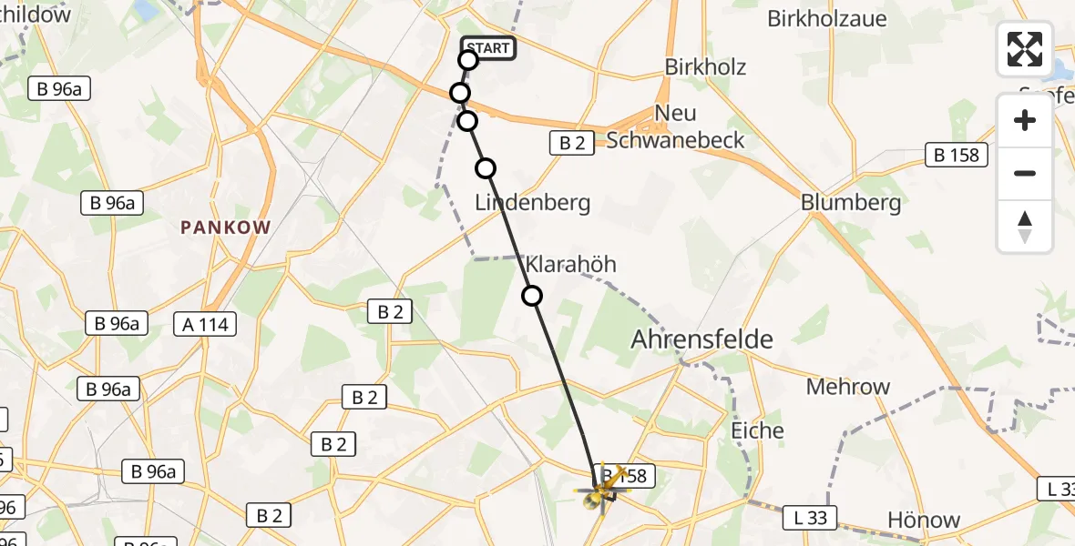 Flugroute Rettungshubschrauber Helios Clinic Berlin-Buch - Berlin, 14 September 2026, 15:21