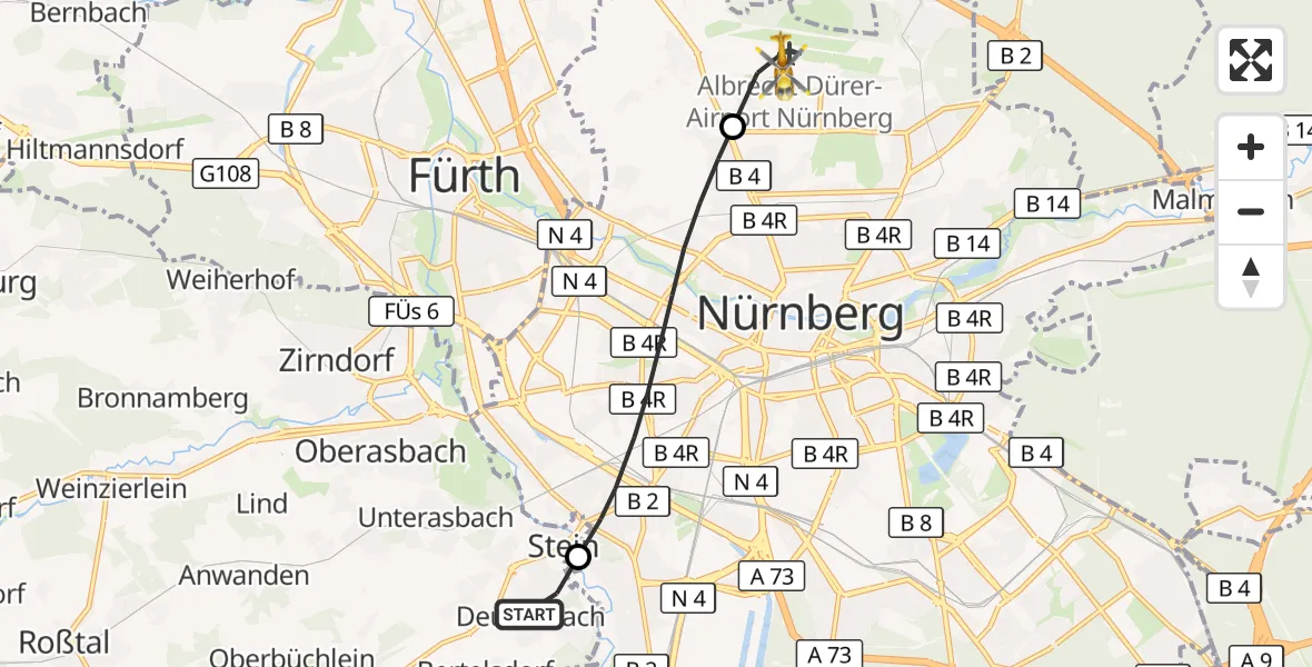 Flugroute Ambulanzhubschrauber Stein - Flughafen Nuremberg, 14 September 2026, 15:34
