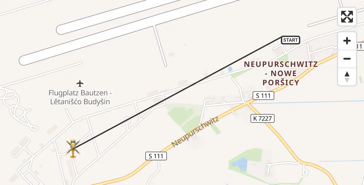 Flugroute Rettungshubschrauber Bautzen Flugplatz - Kubschütz, 14 September 2026, 15:40