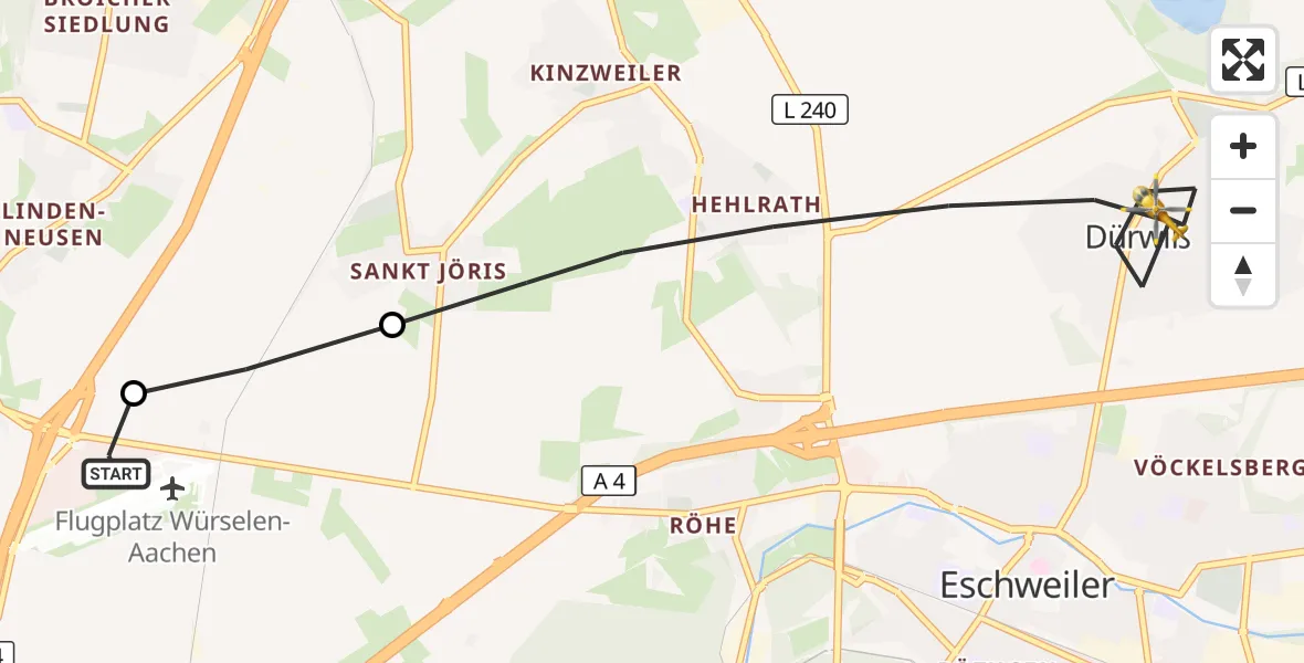 Flugroute Rettungshubschrauber Aachen-Merzbrück Flughafen - Eschweiler, 14 September 2026, 15:40