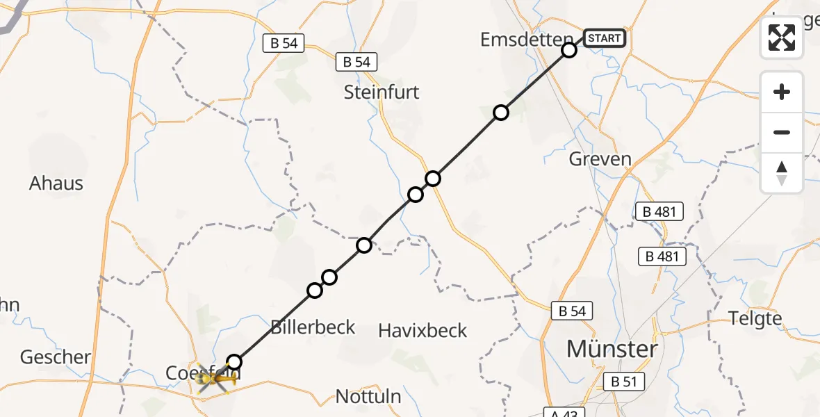 Flugroute Ambulanzhubschrauber Saerbeck - Coesfeld, 14 September 2026, 15:41