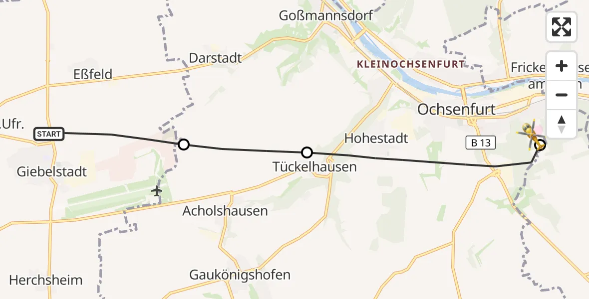 Flugroute Rettungshubschrauber Giebelstadt - Ochsenfurt Hospital, 14 September 2026, 15:42