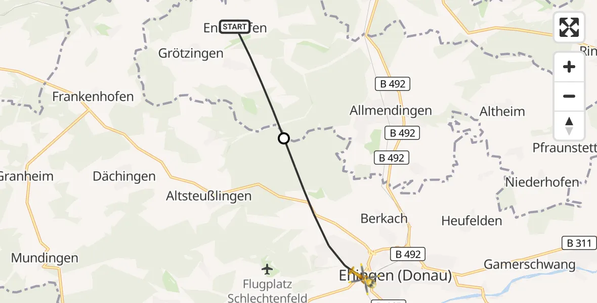 Flugroute Rettungshubschrauber Allmendingen - Ehingen (Donau), 14 September 2026, 15:43
