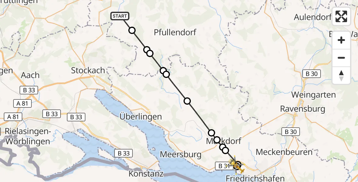 Flugroute Rettungshubschrauber Sauldorf - Friedrichshafen Hospital, 14 September 2026, 15:56