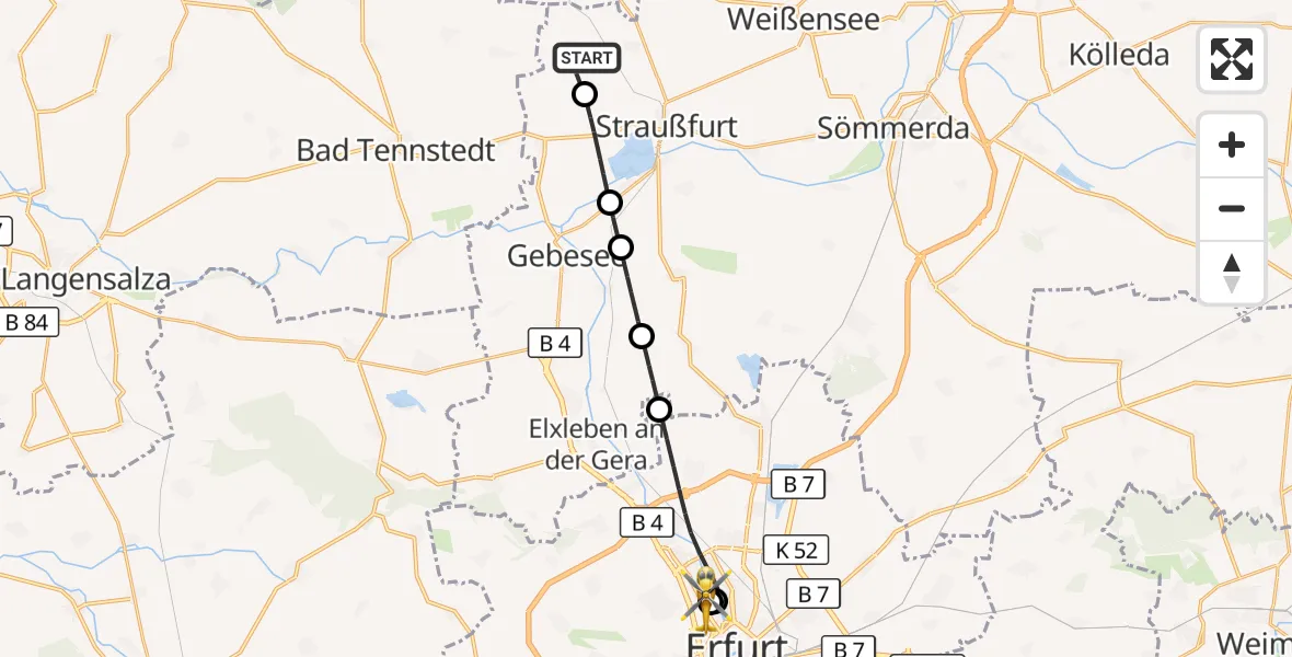 Flugroute Ambulanzhubschrauber Gangloffsömmern - Helios Clinic Erfurt, 14 September 2026, 15:58