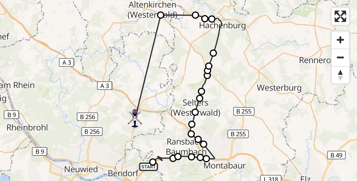 Flugroute Polizeihubschrauber Bendorf - Kleinmaischeid, 14 September 2026, 16:14