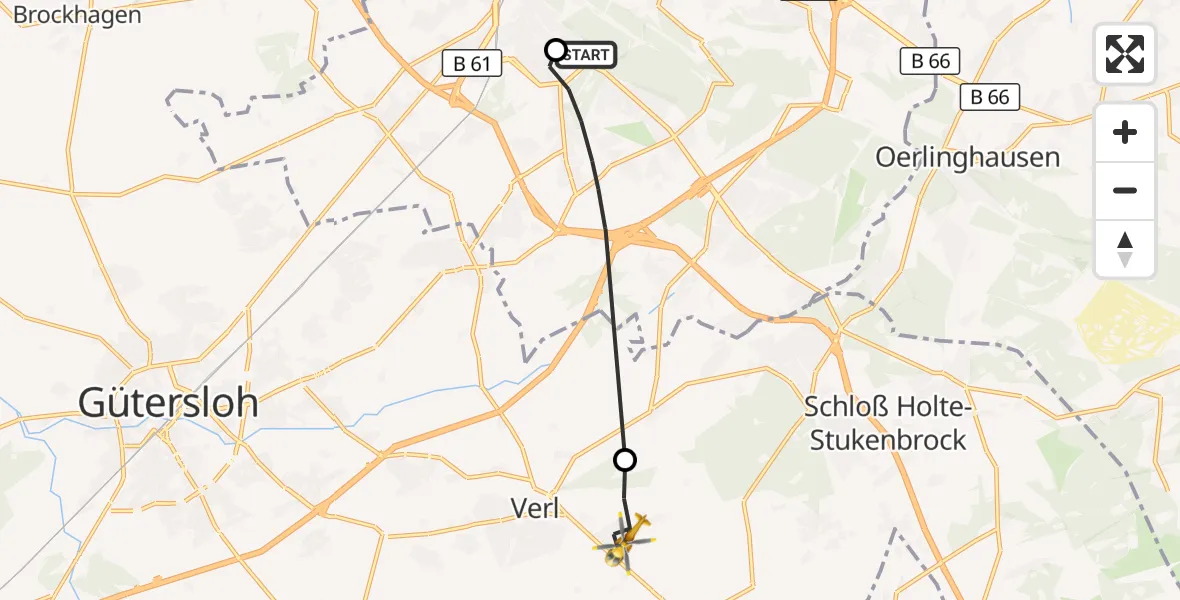 Flugroute Rettungshubschrauber Luftrettungszentrum Bielefeld - Verl, 14 September 2026, 16:27