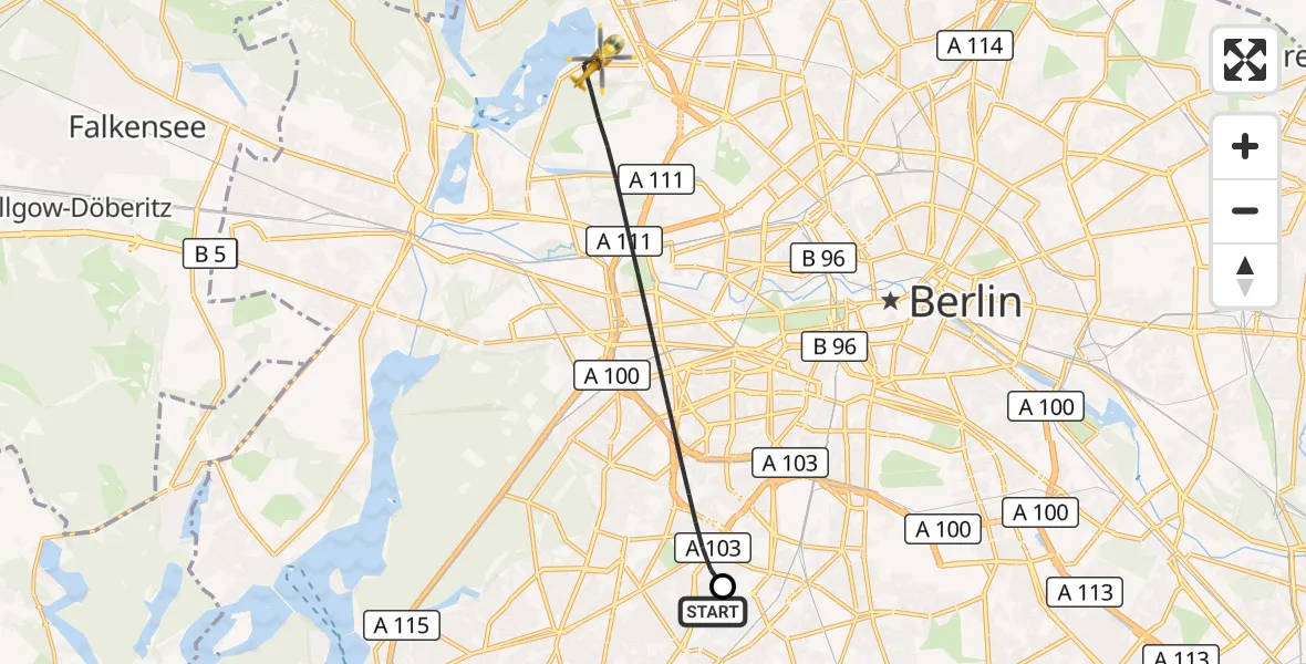 Flugroute Rettungshubschrauber Charité Clinic Benjamin Franklin Campus - Berlin, 14 September 2026, 16:40