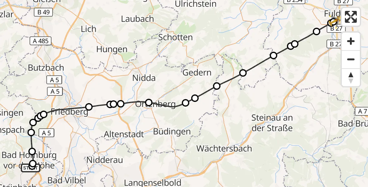 Flugroute Rettungshubschrauber Hochtaunus Hospital - Fulda, 14 September 2026, 16:42