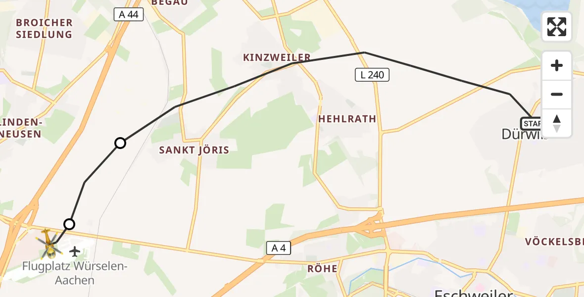 Flugroute Rettungshubschrauber Eschweiler - Aachen-Merzbrück Flughafen, 14 September 2026, 16:43