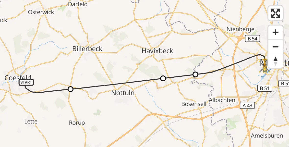 Flugroute Ambulanzhubschrauber Coesfeld - Münster, 14 September 2026, 16:47