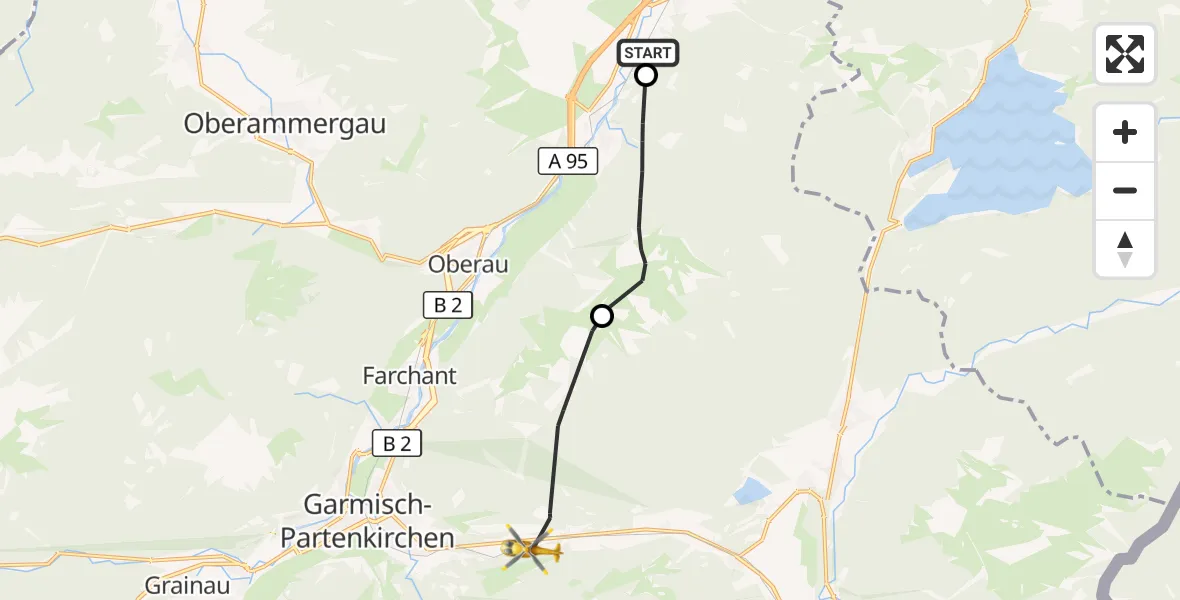 Flugroute Rettungshubschrauber Ohlstadt - Garmisch-Partenkirchen, 14 September 2026, 16:55