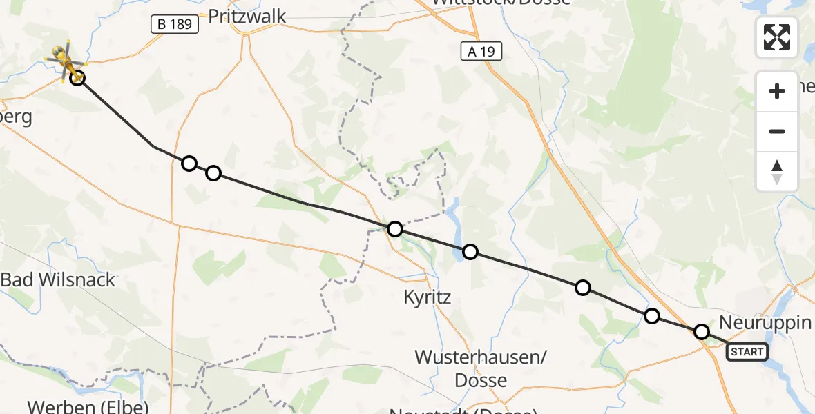 Flugroute Rettungshubschrauber Neuruppin - Groß Pankow (Prignitz), 14 September 2026, 17:05